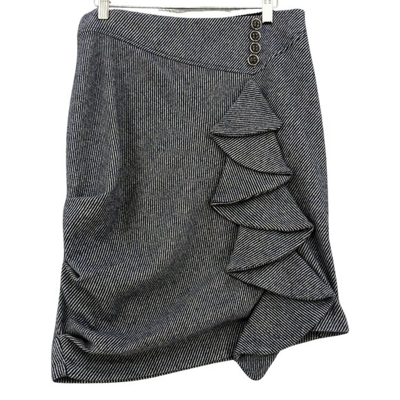Anthropologie Eva Franco Wool Midi Skirt SZ 4 Tulip Hem Ruffle Artsy - Picture 1 of 10
